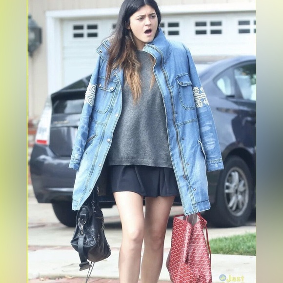 Free People Rendered Denim Sherpa Jacket Faux Fur Lined Embroidered Jean Coat - Picture 7 of 10